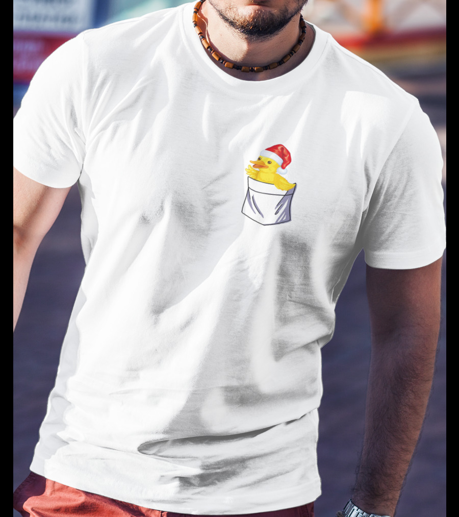 Santa Duck In Pocket Christmas Holiday T-Shirt