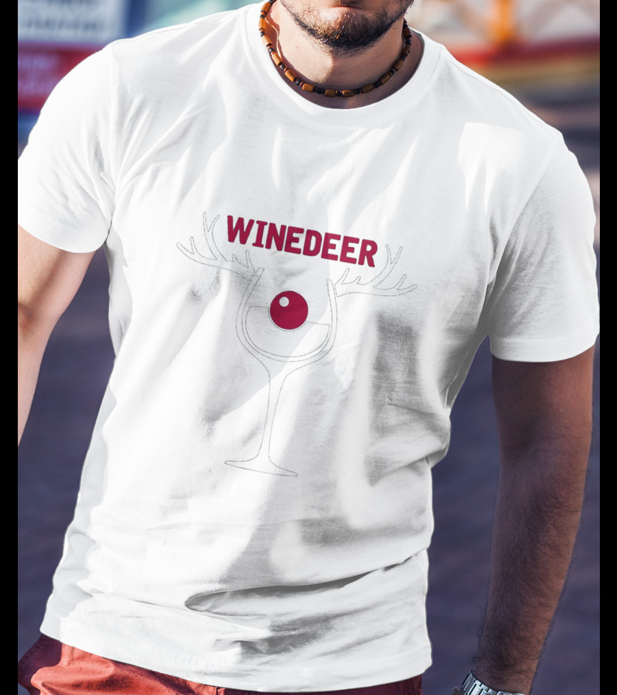Winedeer Antlered Wine Glass With Festive Red Ball Accent T-Shirt
