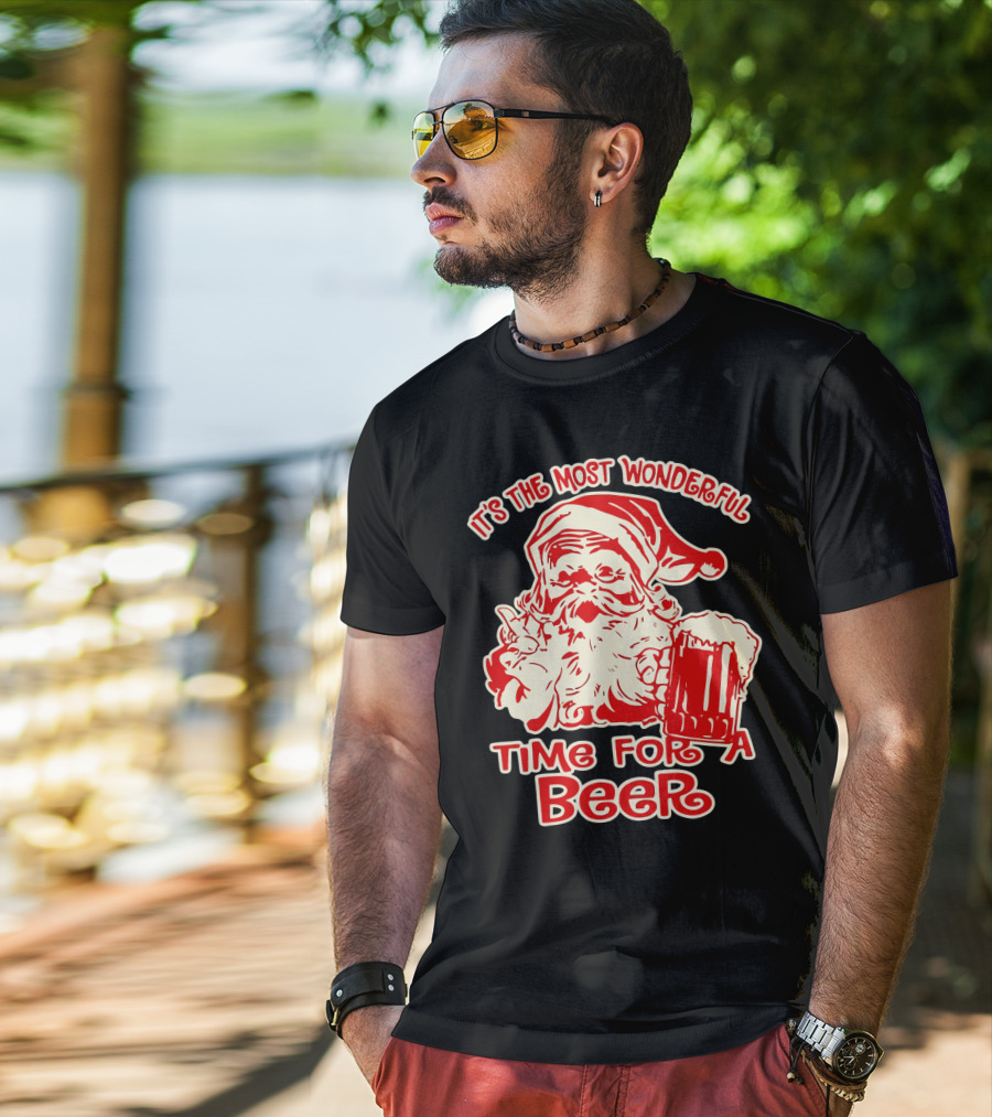 It's The Most Wonderful Time For A Beer Santa Holding Mug T-Shirt