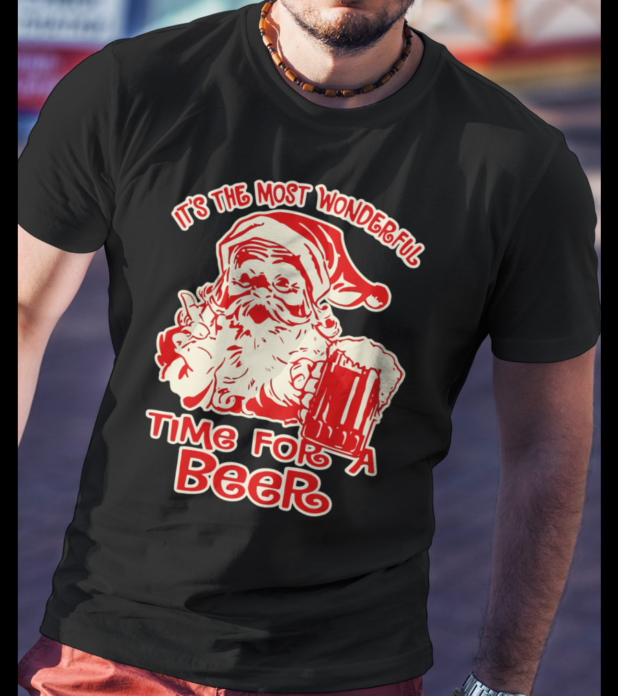 It's The Most Wonderful Time For A Beer Santa Holding Mug T-Shirt