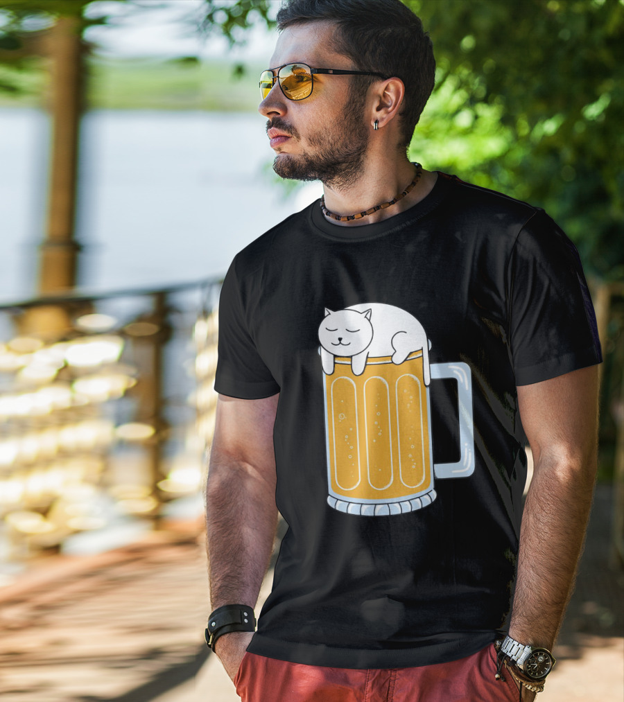Cat Sleeping On Beer Mug Clipart T-Shirt