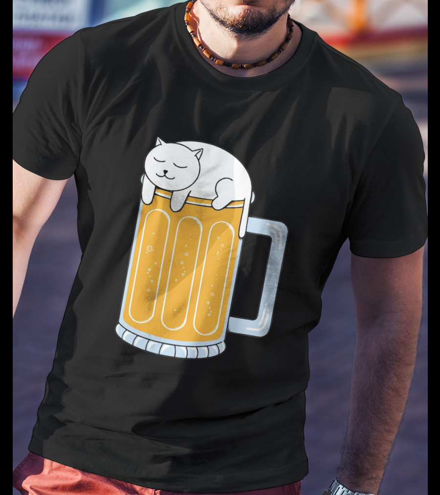 Cat Sleeping On Beer Mug Clipart T-Shirt
