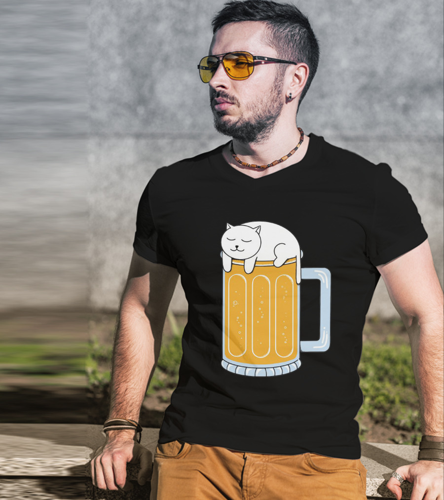 Cat Sleeping On Beer Mug Clipart T-Shirt