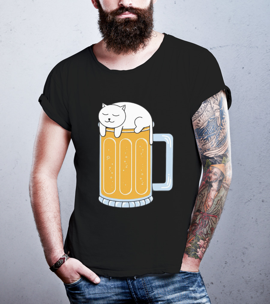 Cat Sleeping On Beer Mug Clipart T-Shirt