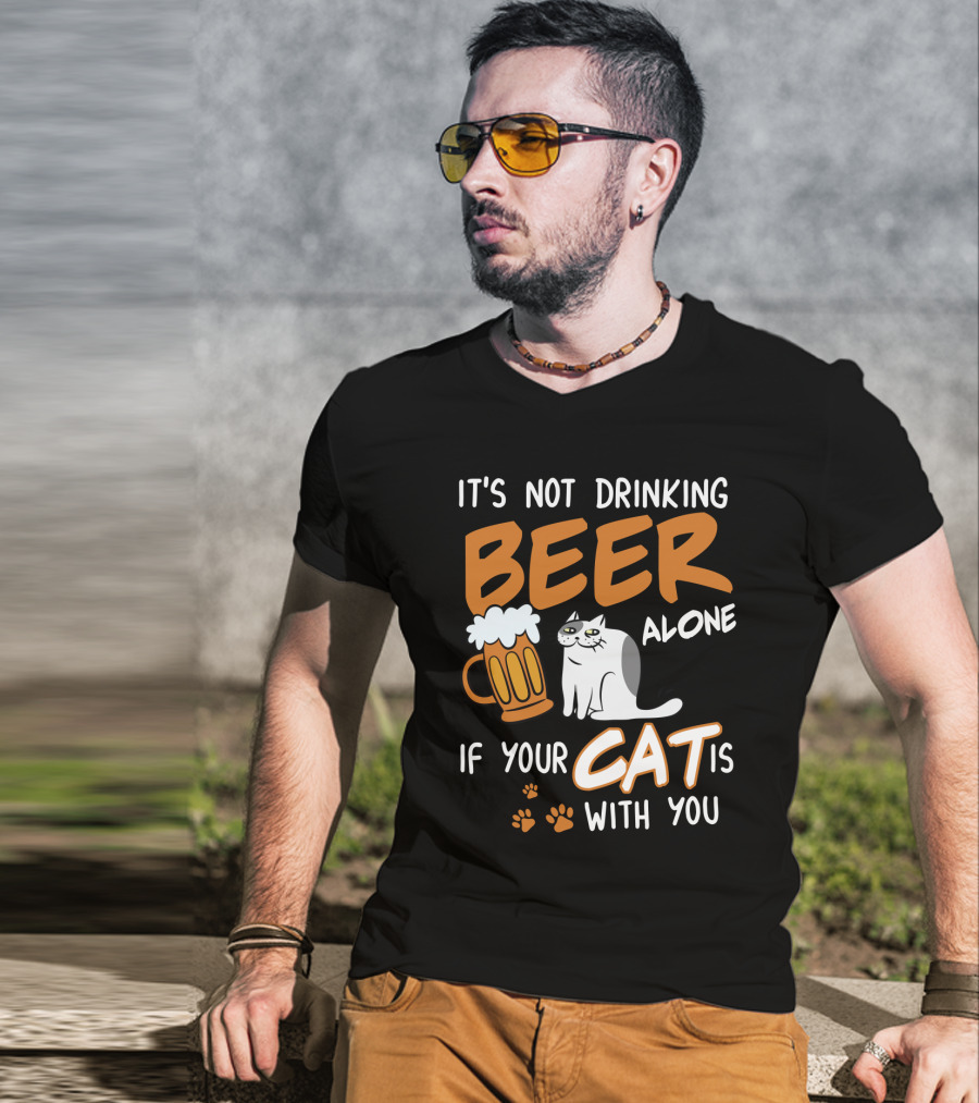 Drinking Beer With Your Cat Mug And Paw Prints T-Shirt