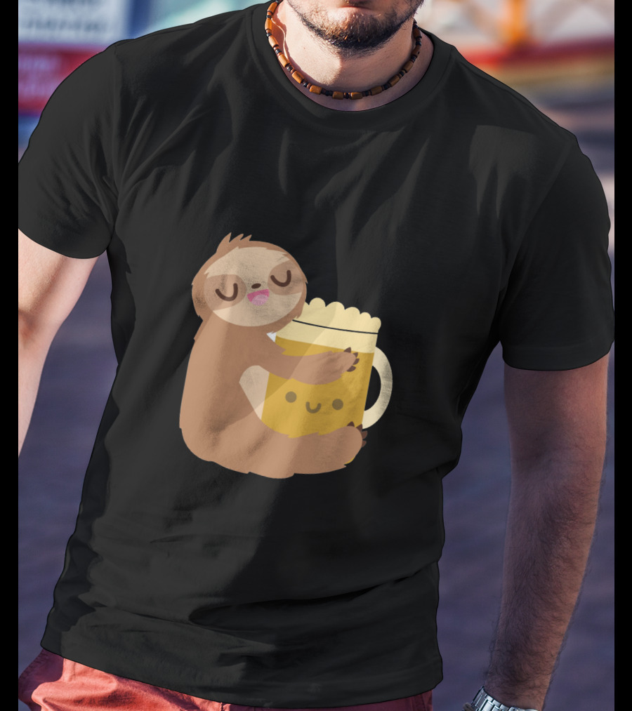 Sloth Hugging Smiling Beer Mug T-Shirt
