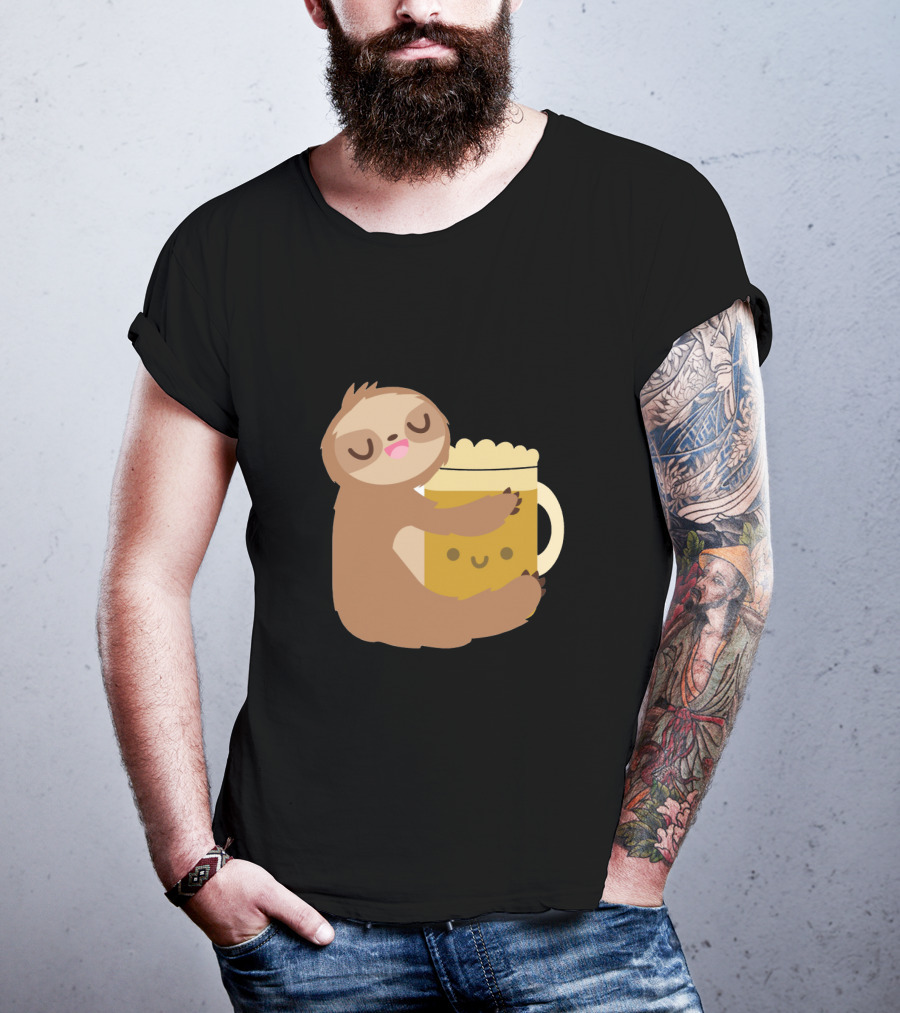 Sloth Hugging Smiling Beer Mug T-Shirt