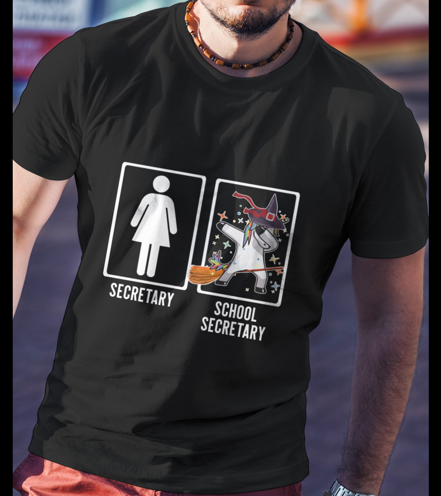 Secretary Unicorn Witch Costume Magic Broom Fantasy School Secretary T-Shirt