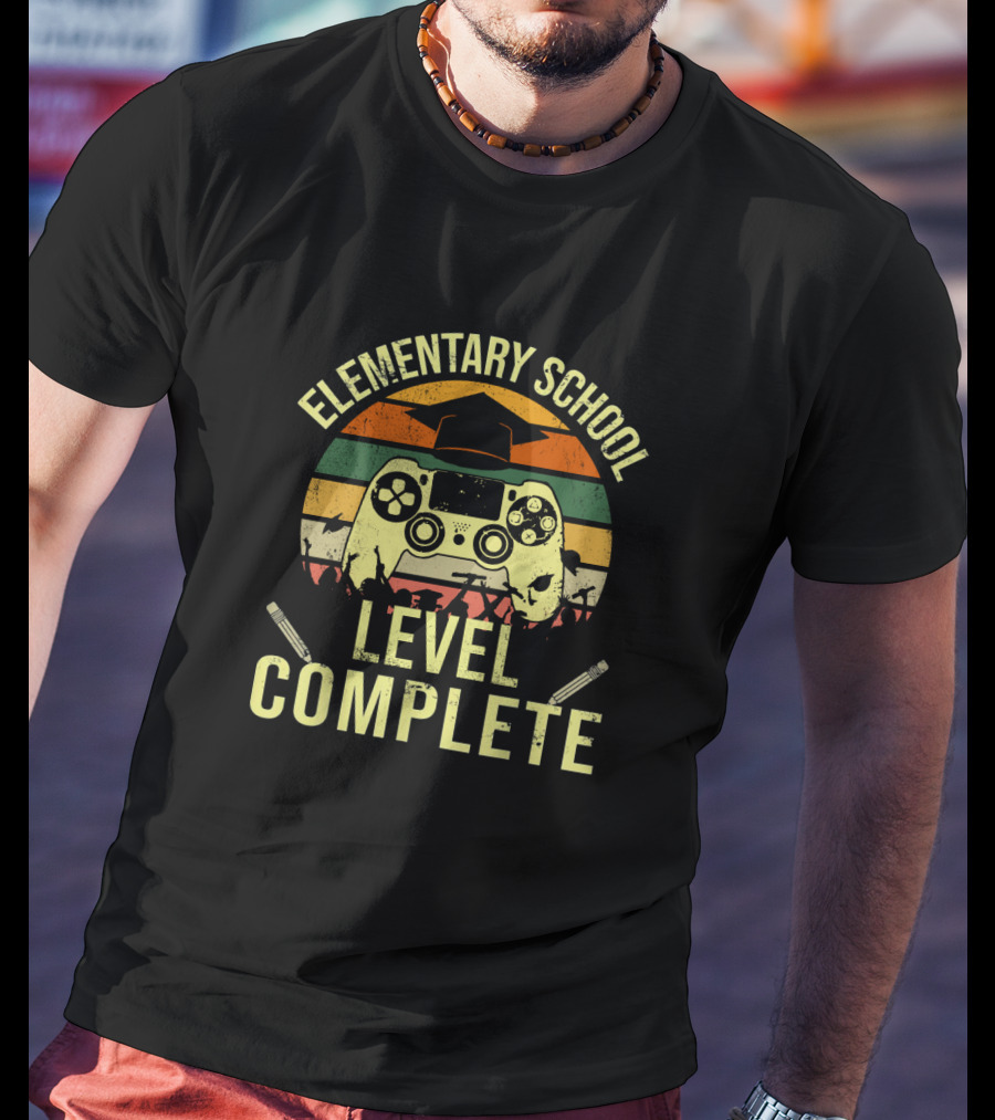 Elementary School Level Complete Graduation Gamer Controller Sunset Retro T-Shirt