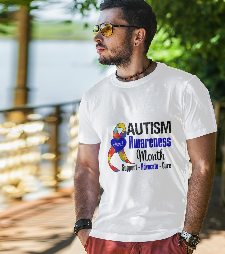 Autism Awareness Month April Support Advocate Cure Puzzle T-Shirt