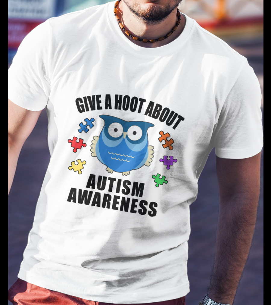 Give A Hoot About Autism Awareness With Owl And Colorful Puzzle Pieces T-Shirt