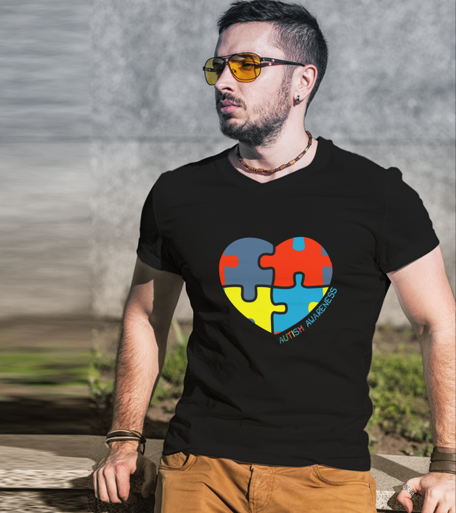 Autism Awareness Love Heart Puzzle Piece T-Shirt