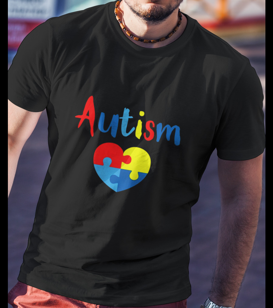 Autism Puzzle Heart Multicolor Design Awareness T-Shirt