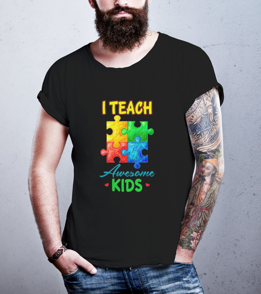 I Teach Awesome Kids Autism Puzzle Pieces T-Shirt