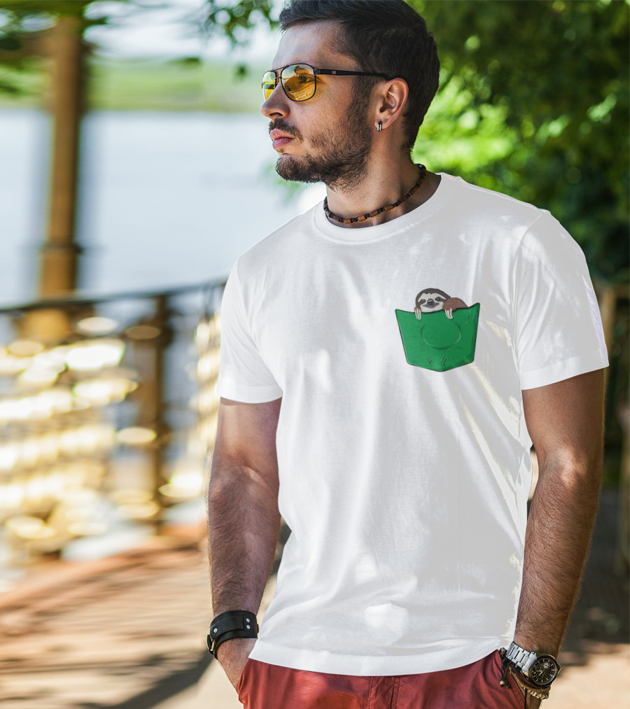 Cute Sloths Pocket With Adorable Sloth Peeking From Green Pocket T-Shirt