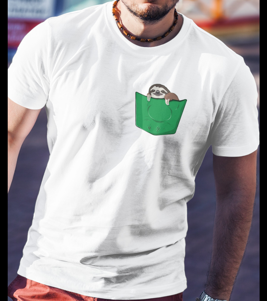 Cute Sloths Pocket With Adorable Sloth Peeking From Green Pocket T-Shirt