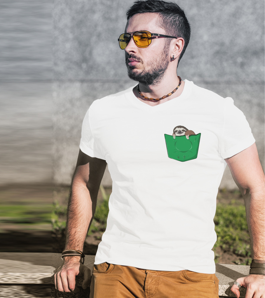 Cute Sloths Pocket With Adorable Sloth Peeking From Green Pocket T-Shirt