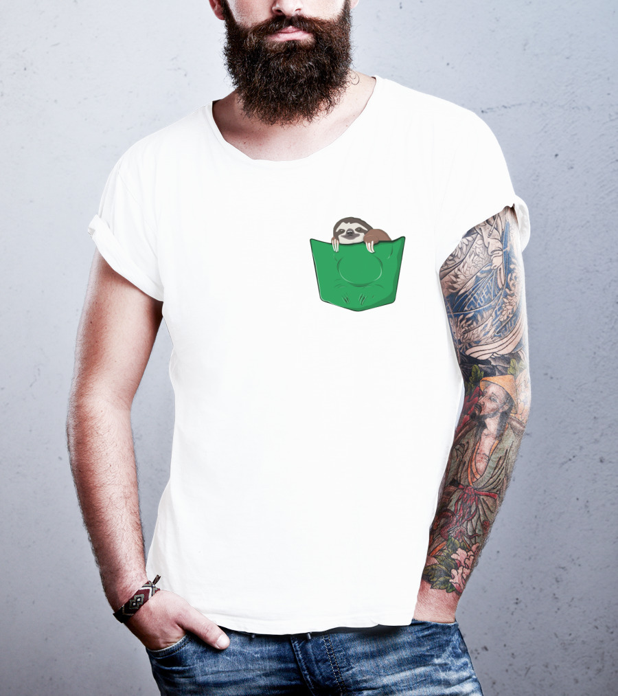 Cute Sloths Pocket With Adorable Sloth Peeking From Green Pocket T-Shirt