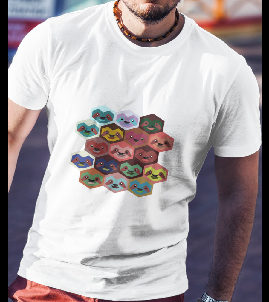 Colorful Hexagon Faces Of Sloths T-Shirt