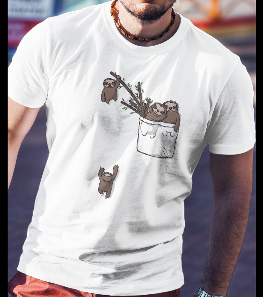 Pocket Sloth Family Hanging On Branches T-Shirt