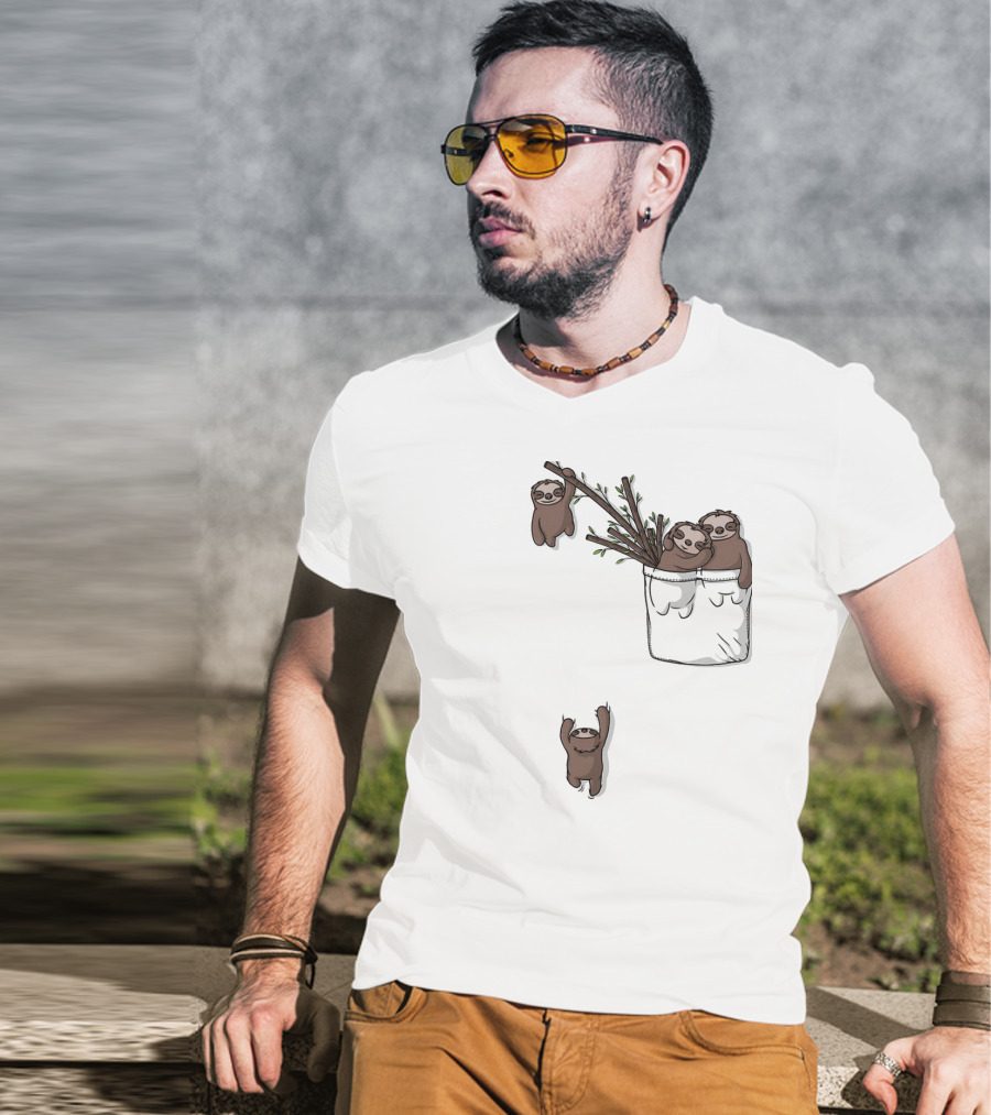 Pocket Sloth Family Hanging On Branches T-Shirt