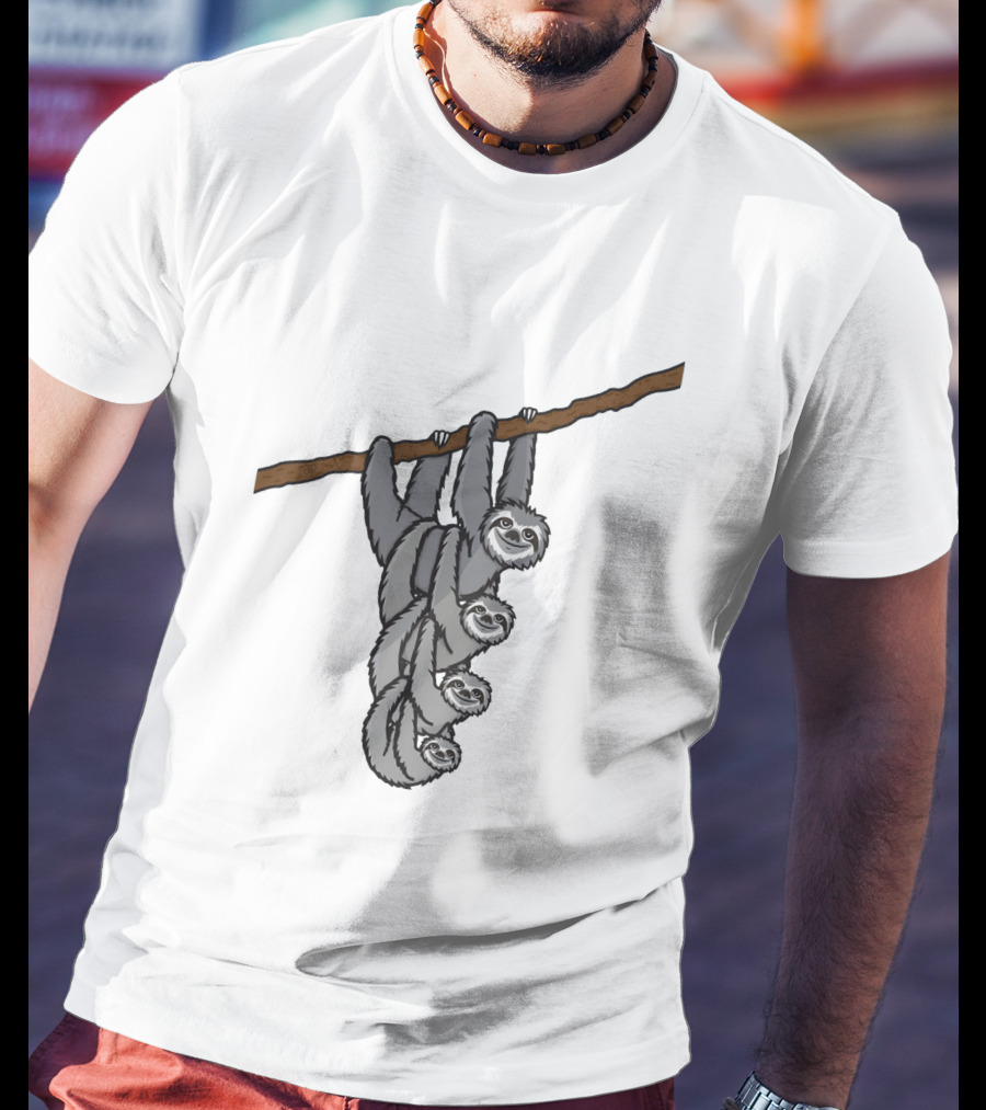 Triple Sloths Hanging Together On Branch: Sloth Family T-Shirt