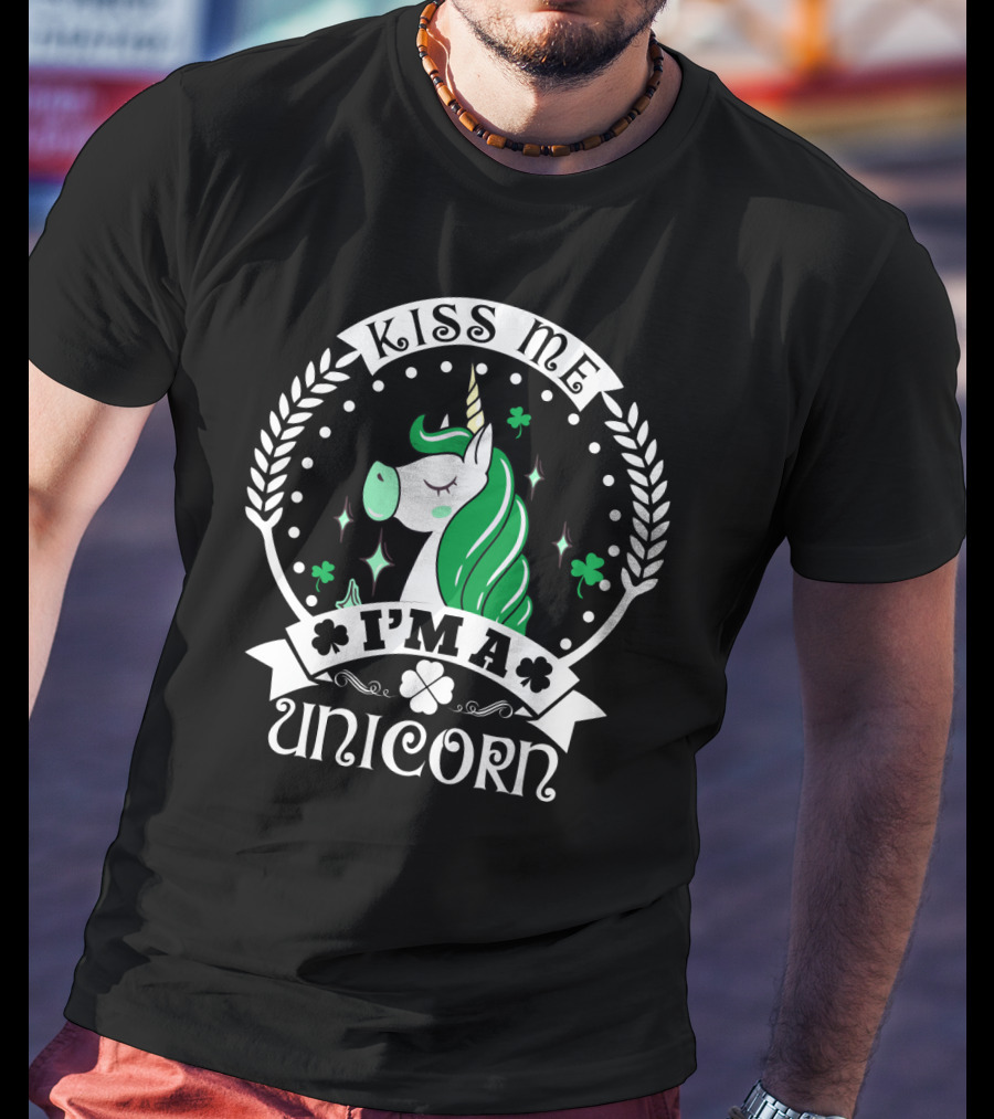 Kiss Me I'm A Unicorn St Patrick's Lucky Shamrock T-Shirt