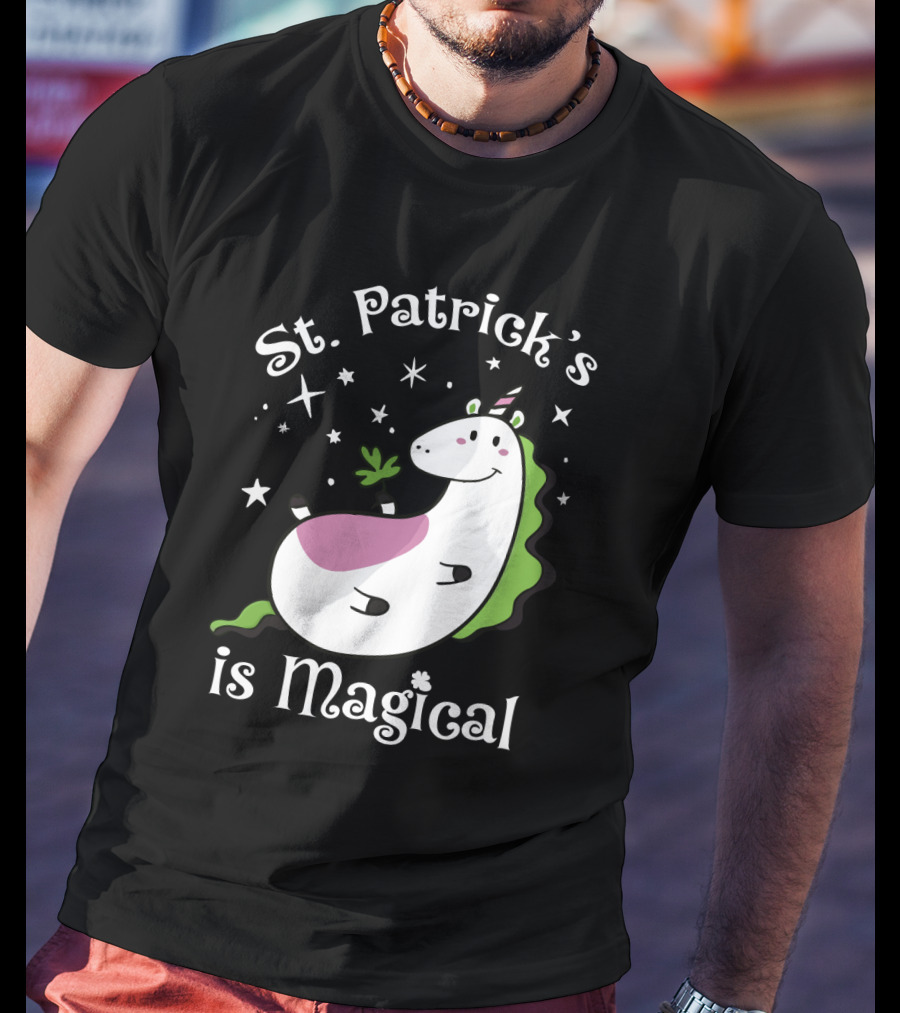 St. Patrick's Is Magical Shamrock Unicorn With Stars And Green Mane T-Shirt