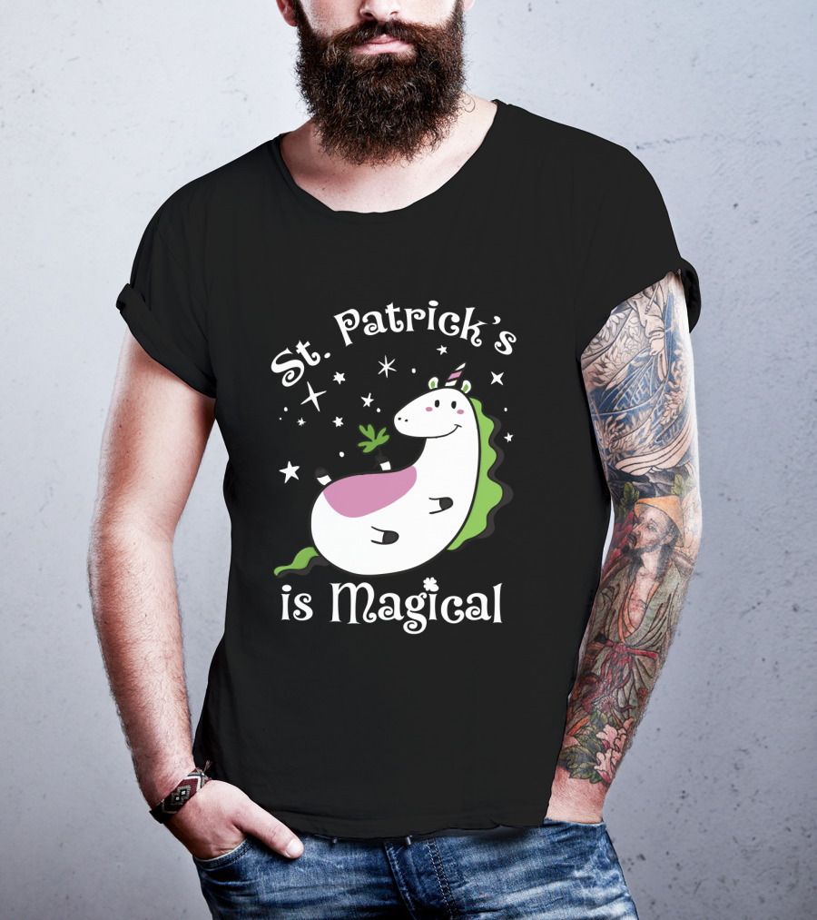 St. Patrick's Is Magical Shamrock Unicorn With Stars And Green Mane T-Shirt