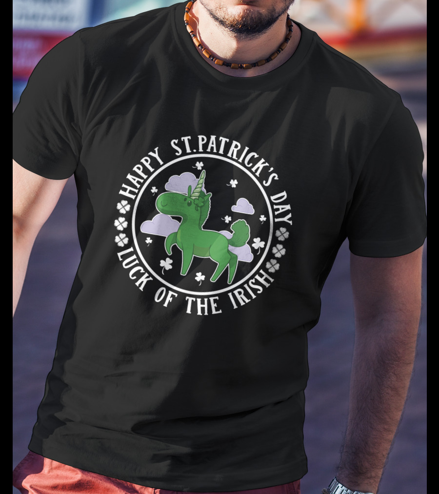 Happy St. Patrick's Day Luck Of The Irish Green Unicorn Clover Clouds T-Shirt
