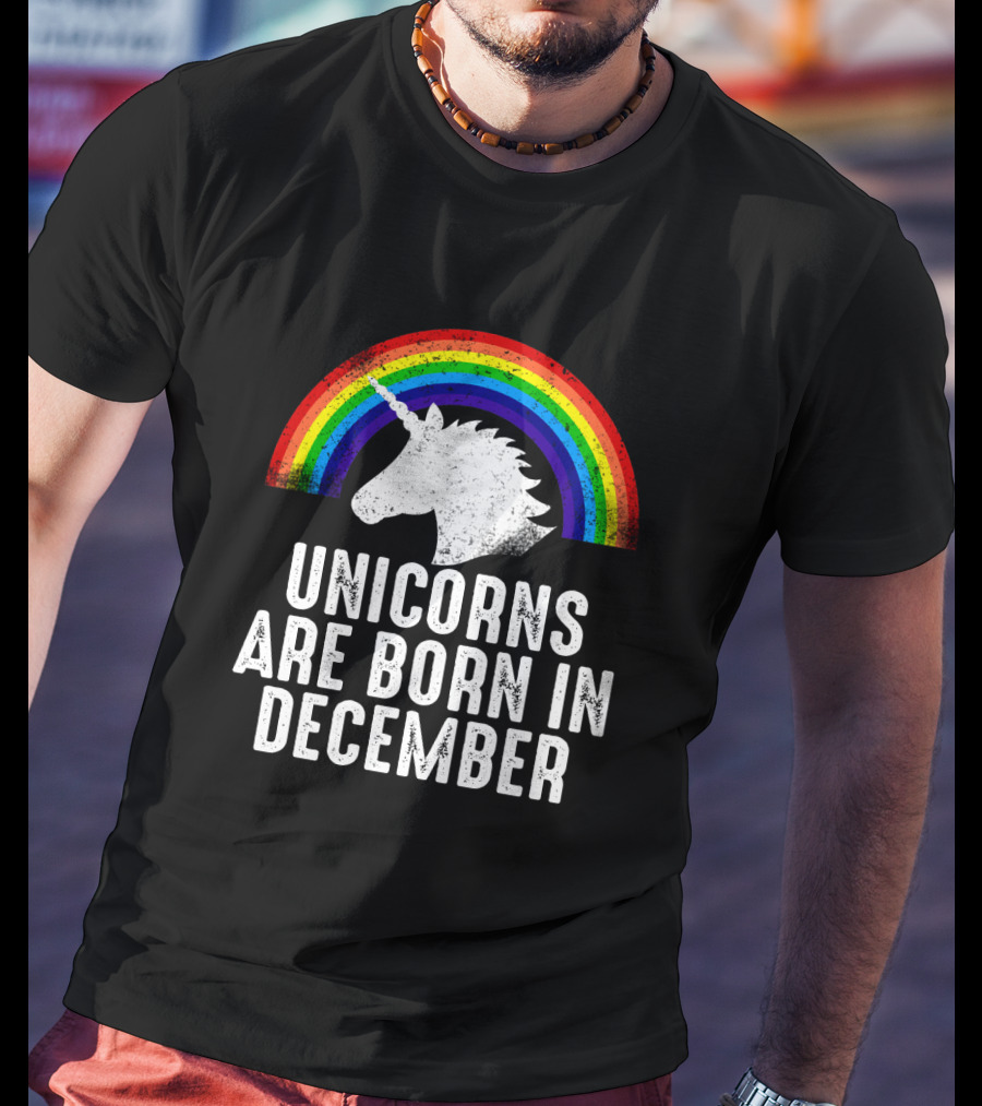 Unicorns Are Born In December Rainbow Pride T-Shirt