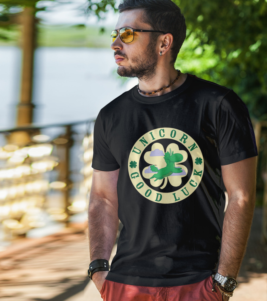 Unicorn Good Luck Clover Cloud Emblem T-Shirt
