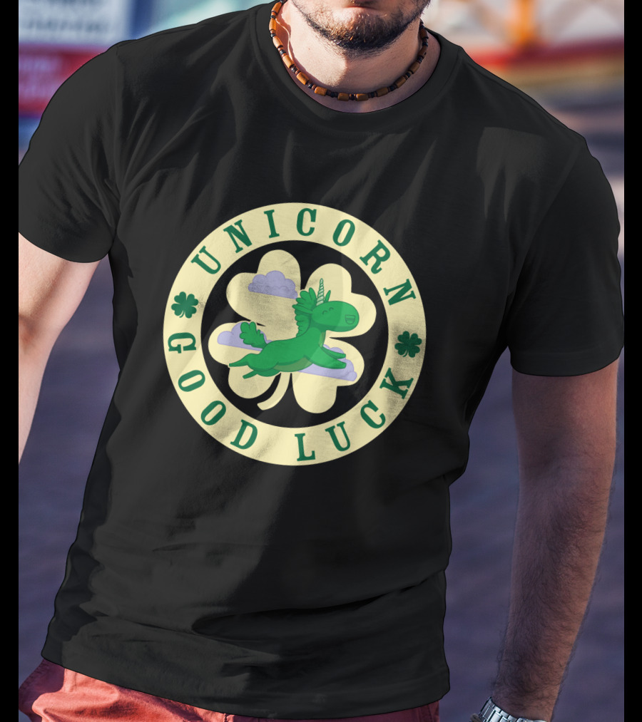 Unicorn Good Luck Clover Cloud Emblem T-Shirt