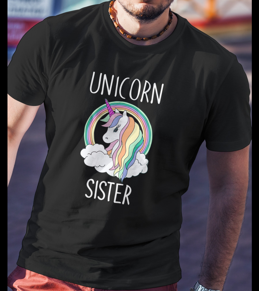 Unicorn Sister Colorful Rainbow Mane In Clouds T-Shirt