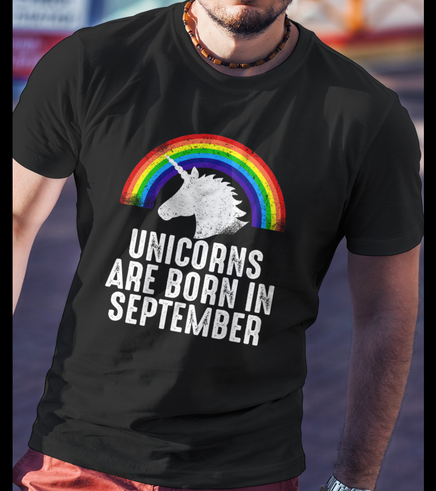 Unicorns Are Born In September Rainbow Unicorn Head T-Shirt
