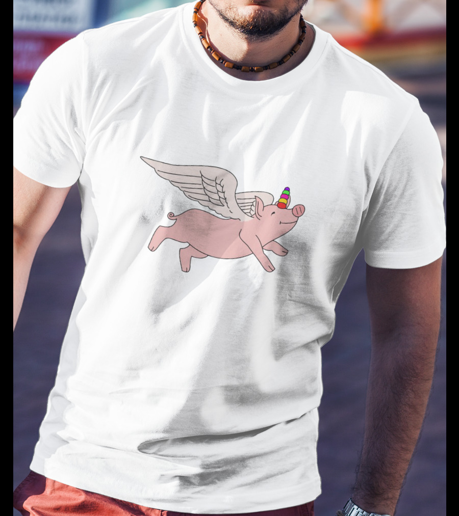 Flying Pig With Rainbow Unicorn Horn And Angel Wings T-Shirt
