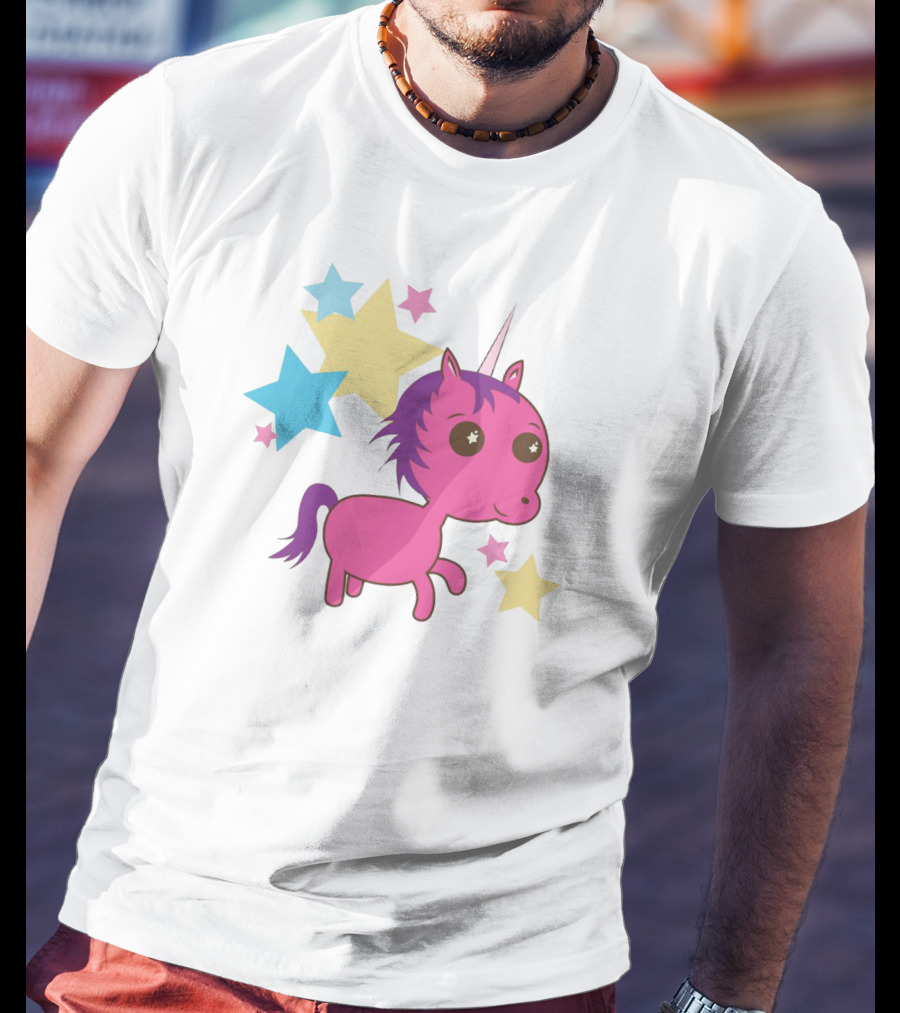Pink Trippin Sparkles Unicorn With Colorful Stars T-Shirt