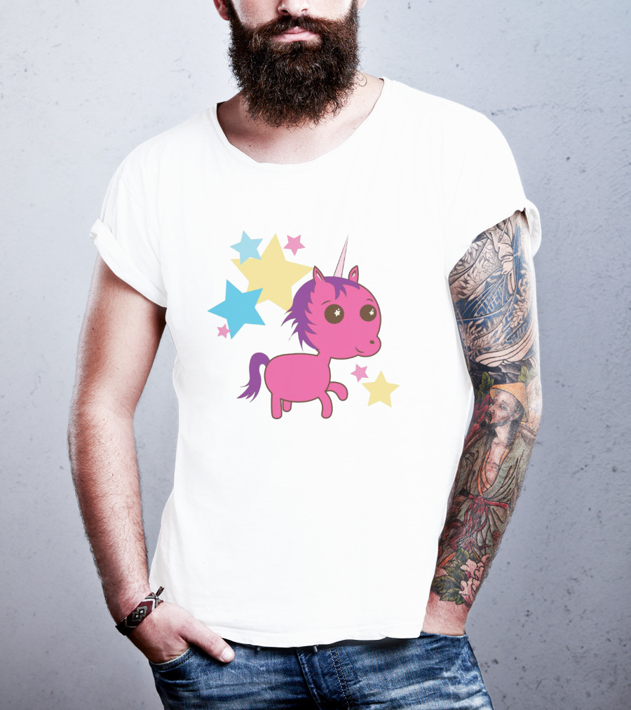 Pink Trippin Sparkles Unicorn With Colorful Stars T-Shirt