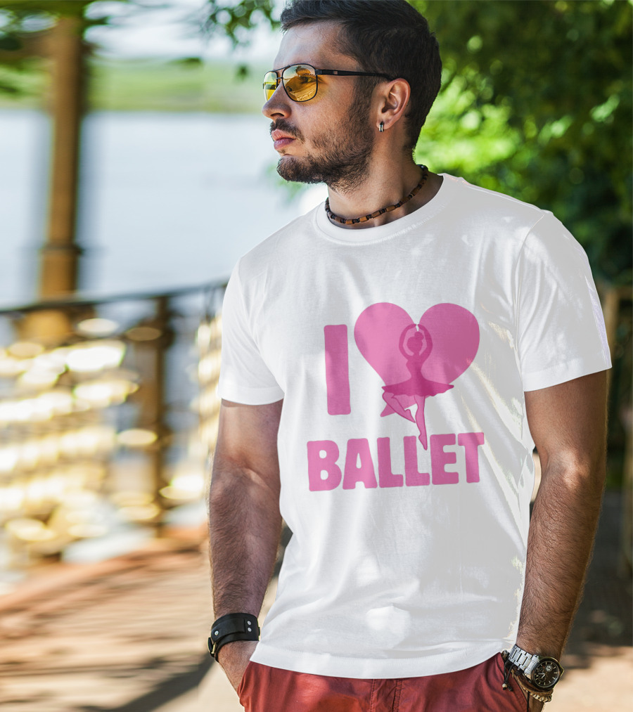I Heart Ballet Pink Ballerina Silhouette In Love Heart T-Shirt