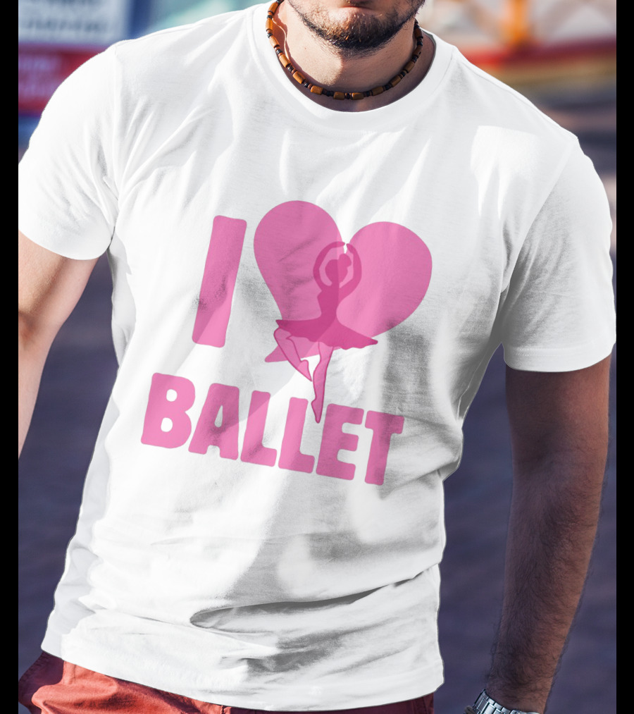 I Heart Ballet Pink Ballerina Silhouette In Love Heart T-Shirt