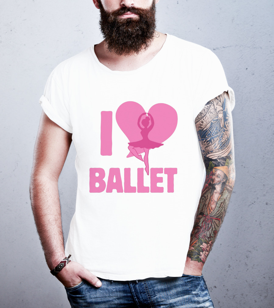 I Heart Ballet Pink Ballerina Silhouette In Love Heart T-Shirt