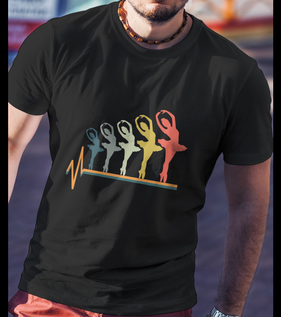 Ballet Dancers Heartbeat Line Art Gradient T-Shirt