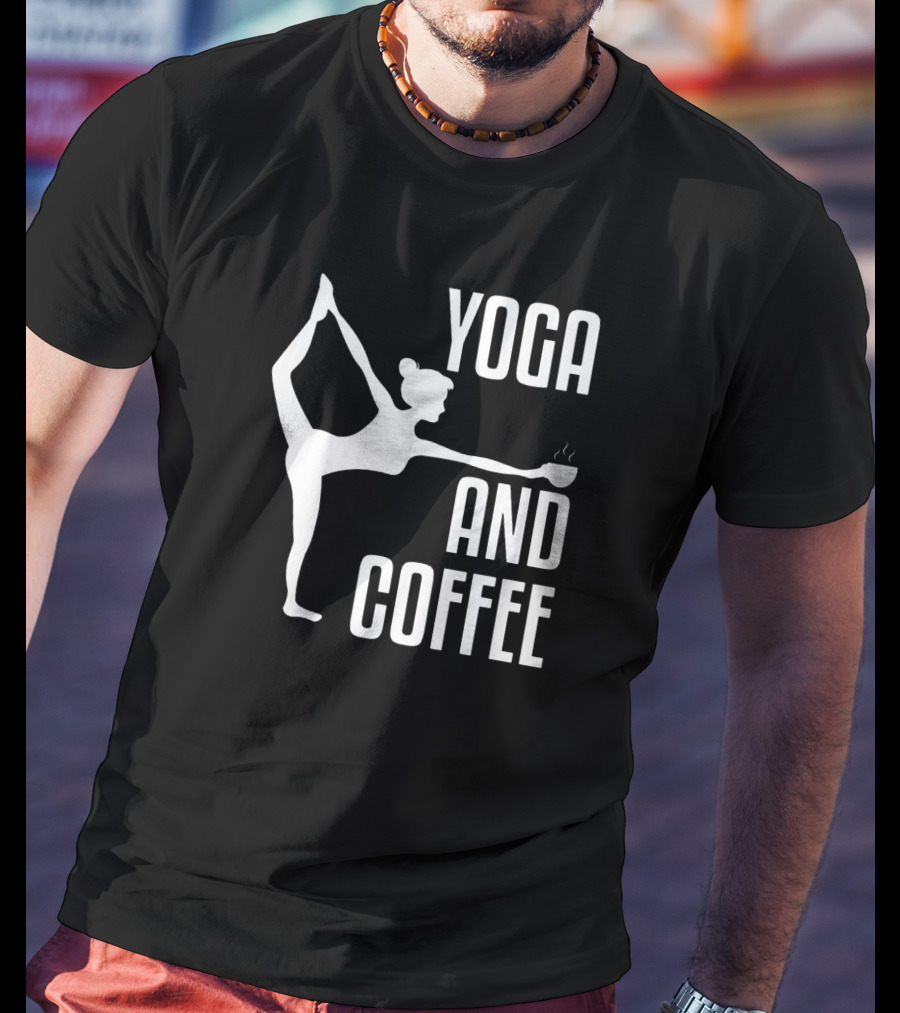 Yoga And Coffee Silhouette Pose With Hot Beverage In Hand T-Shirt