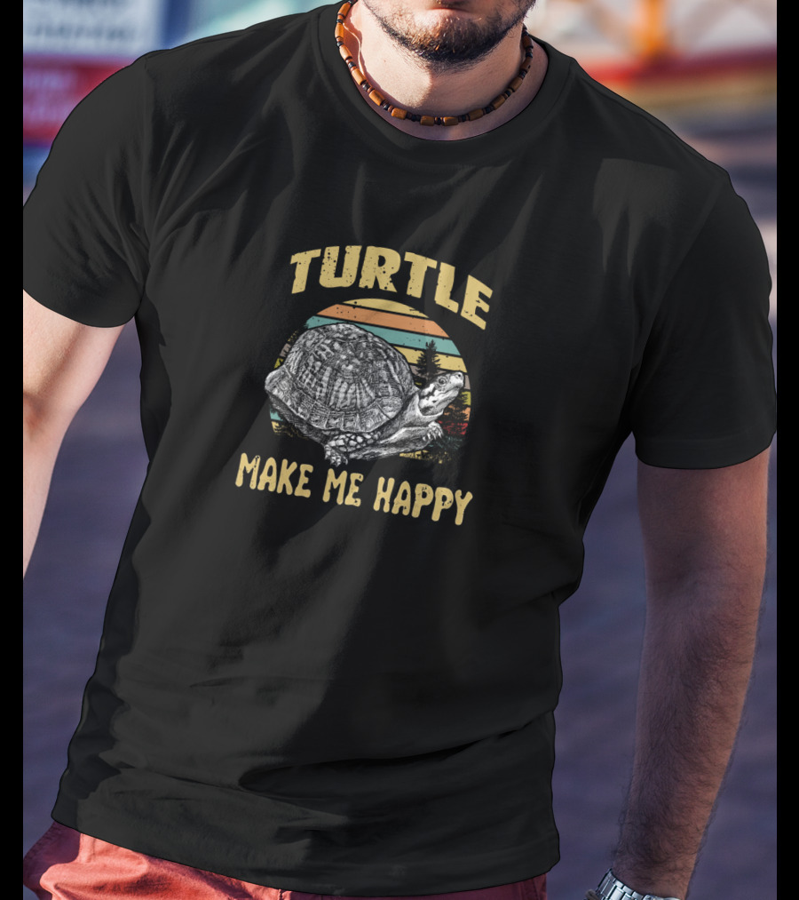 Turtle Make Me Happy Retro Sunset T-Shirt