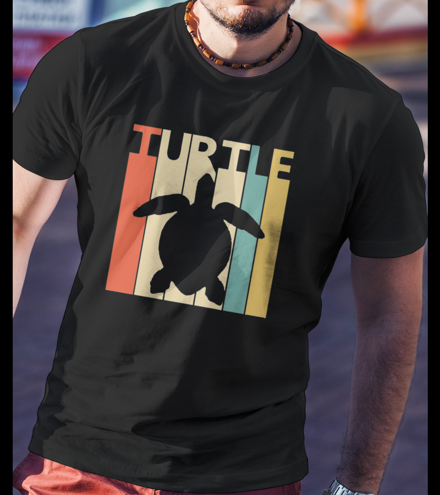 Turtle Retro Silhouette Colorful Stripes Spirit Animal T-Shirt