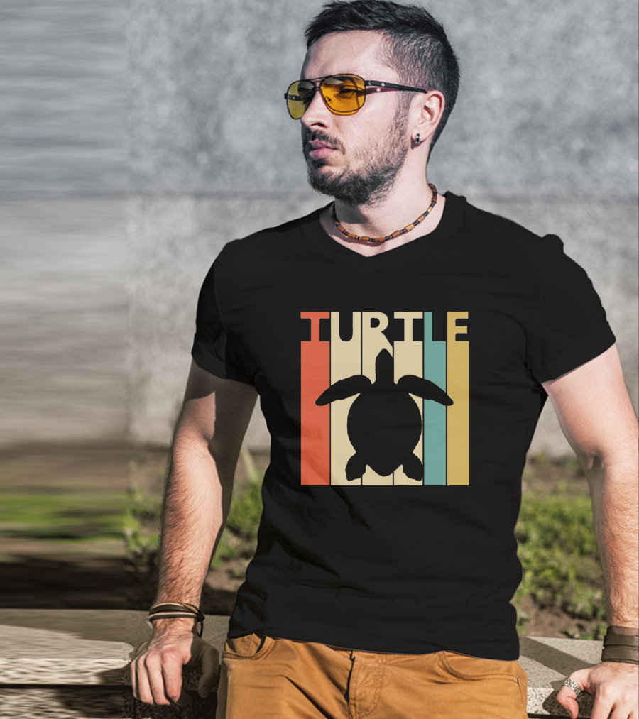 Turtle Retro Silhouette Colorful Stripes Spirit Animal T-Shirt