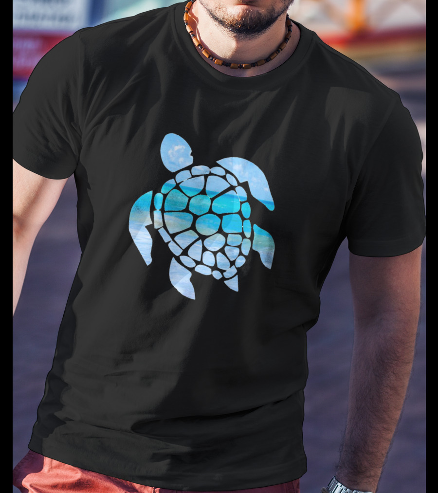 Tropical Ocean Sea Turtle Silhouette With Sky And Waves T-Shirt