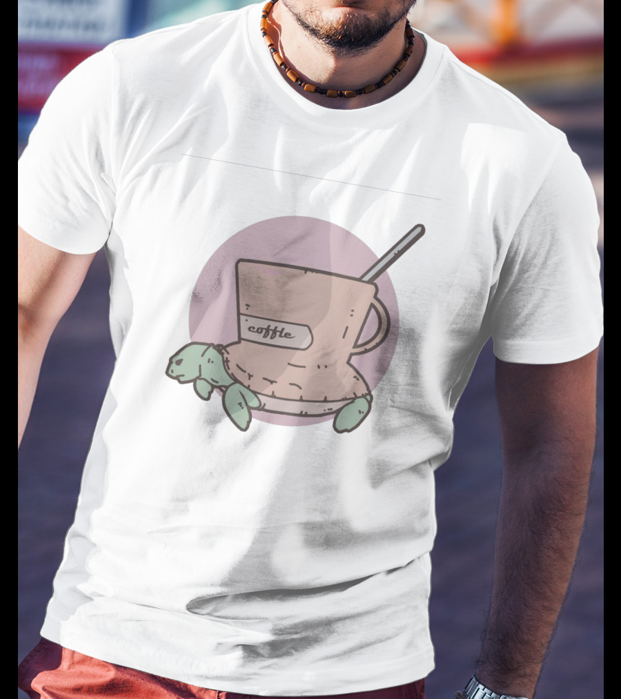 Coffle Turtle Pastel Coffee Cup Hybrid Illustration With Spoon T-Shirt