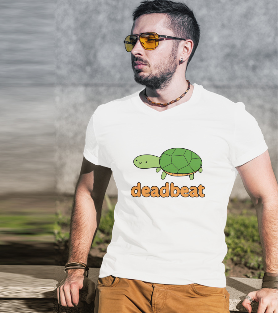 Deadbeat Turtle Cartoon Graphic With Green Shell And Smiling Expression T-Shirt