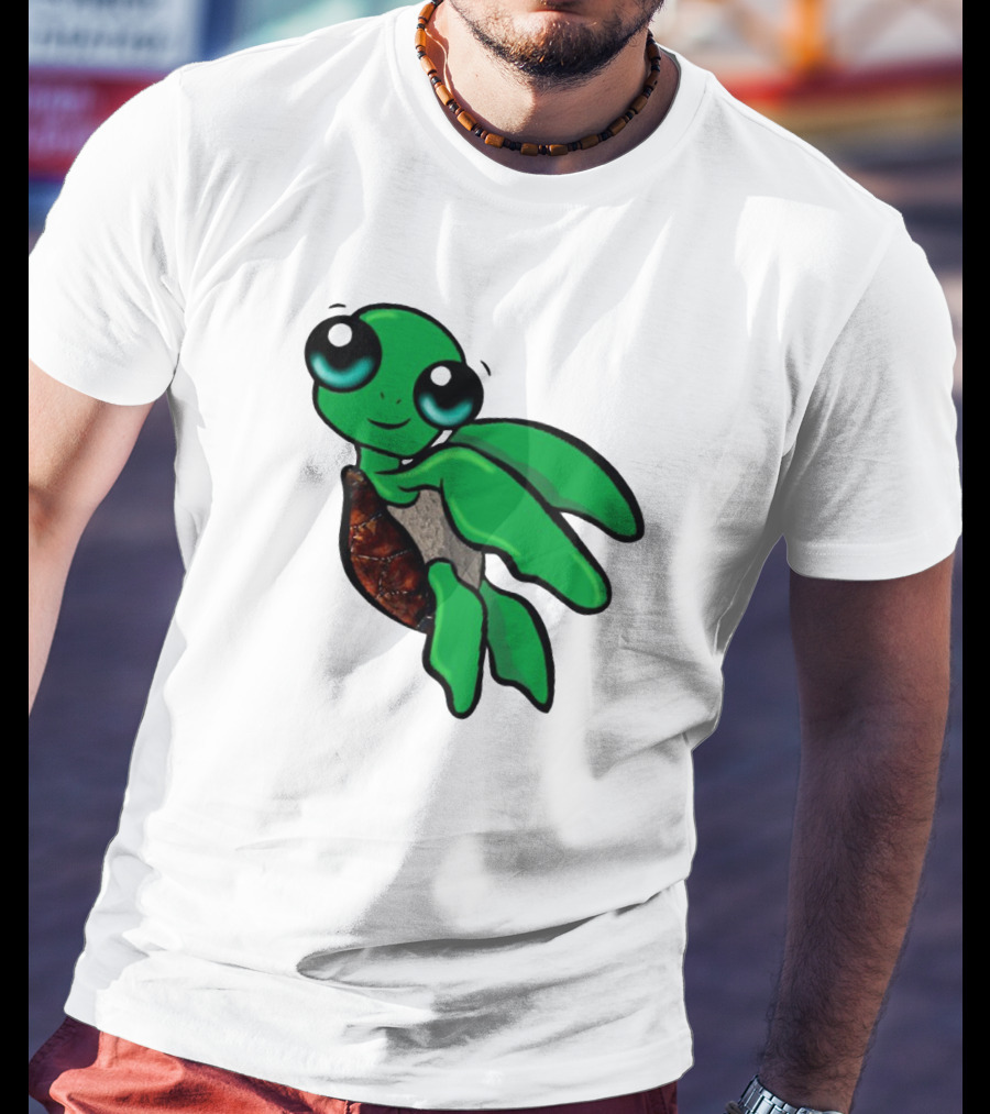 Funky Turtle Cute Green Cartoon Character With Big Eyes T-Shirt
